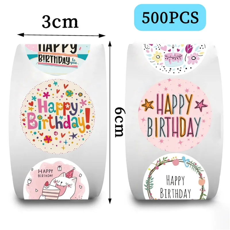 Bancs d'autocollants en papier "Happy Birthday" pour enfant, fournitures de décoration, scrapbooking, papeterie coréenne, 500 pièces