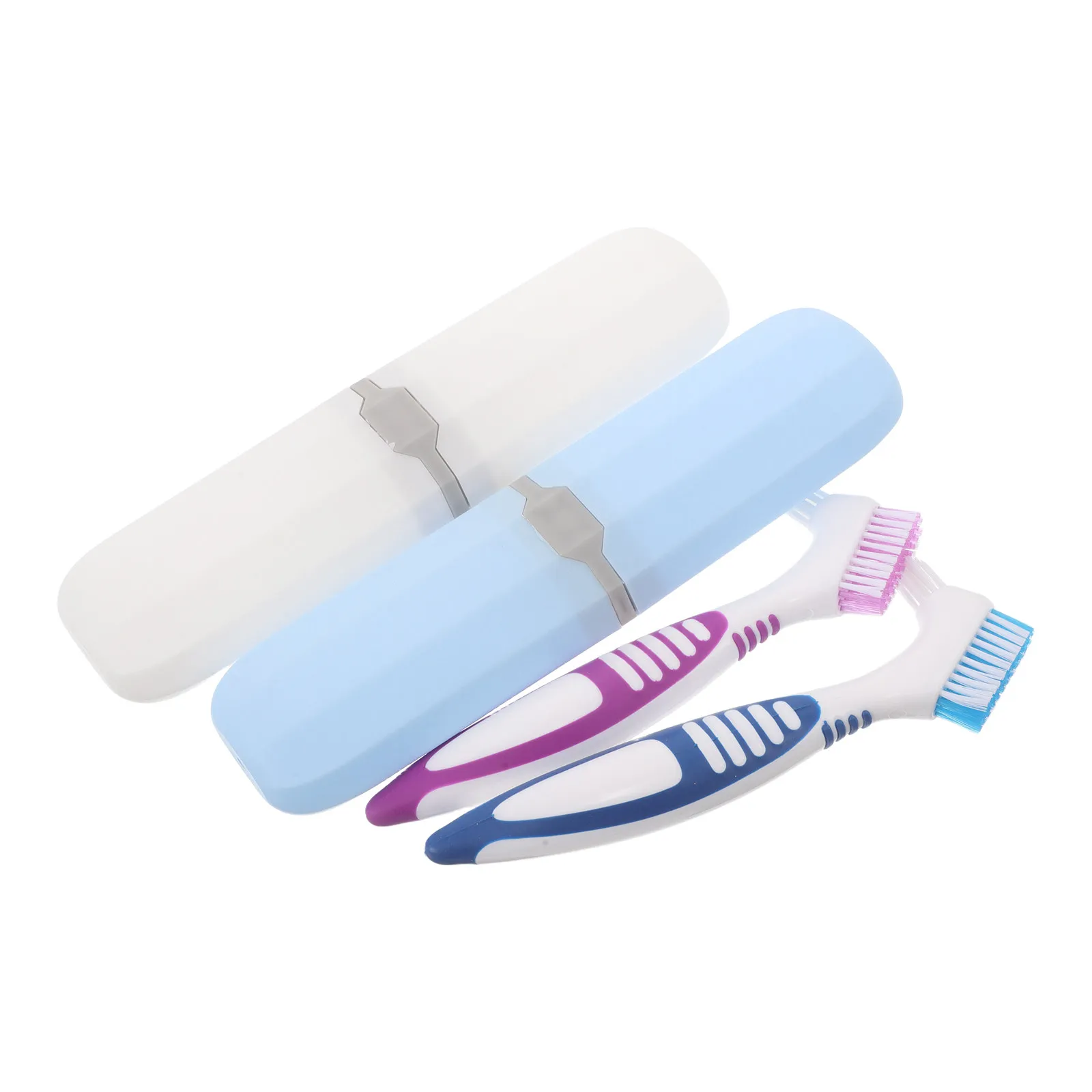 1Set Portable Denture Bath Container with Denture Brush False Teeth Cleaning Case Travel Braces Storage Organizer