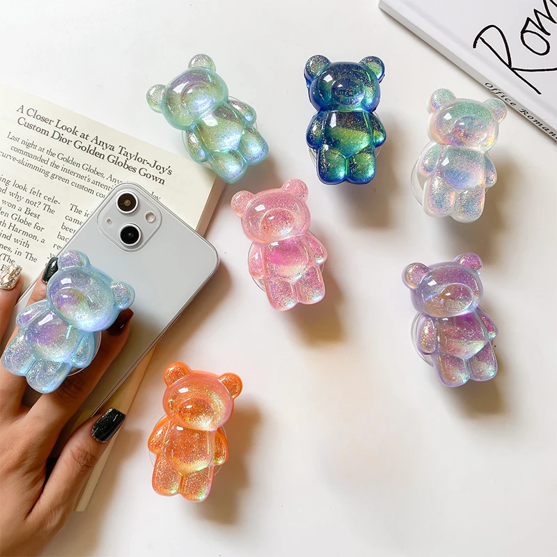Korea Glitter Bear Cell Phone Holder Grip Tok Bracket for iPhone Samsung Xiaomi Foldable Car Folding Mobile Socket Stand