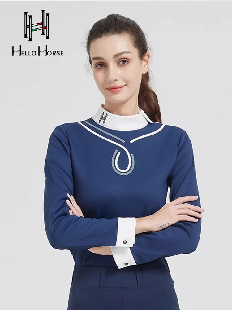 مرحبا الحصان الفروسية تي شيرت ملابس الفروسية ركوب الخيل نمط الكبار والأطفال نمط نحى المخملية طويلة الأكمام بسيطة الدافئة معدات الفروسية #4