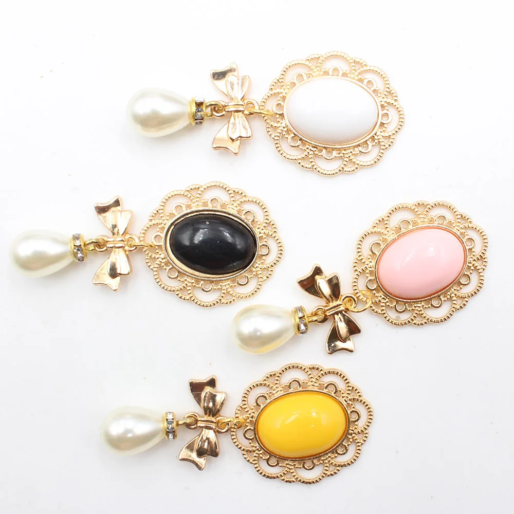 New gold hollowed out flower plate bow pendant DIY earrings necklace fashionable and elegant versatile accessories 6pcs/lot for