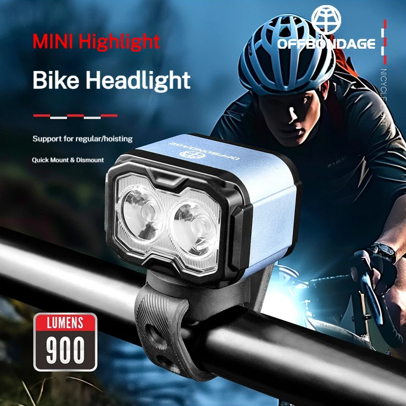 OFFBONDAGE 900LM Bicycle Front Light Digital Power Display Type-C Rechargeable MTB Road Bike Headlight Waterproof Cycling Lamp