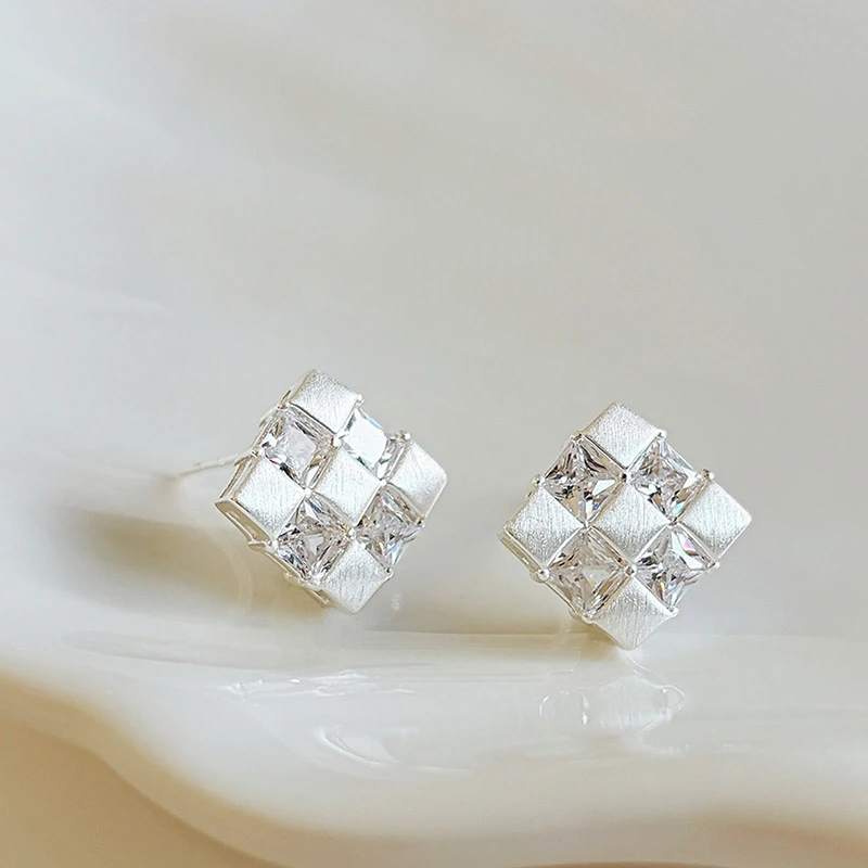 GANPUP Exquisite Quadratische Netz-Zirkonia Ohrstecker für Damen, Modischer Neuer Schmuck, Geschenk für Partys – Detail 1