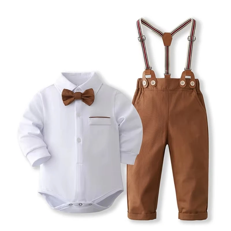 

Baby Infant Formal Gentleman Clothng Set Solid Romper Hat Suit Boy First Birthday Costume 0-24 Month Toddler Cotton Outfit Kids