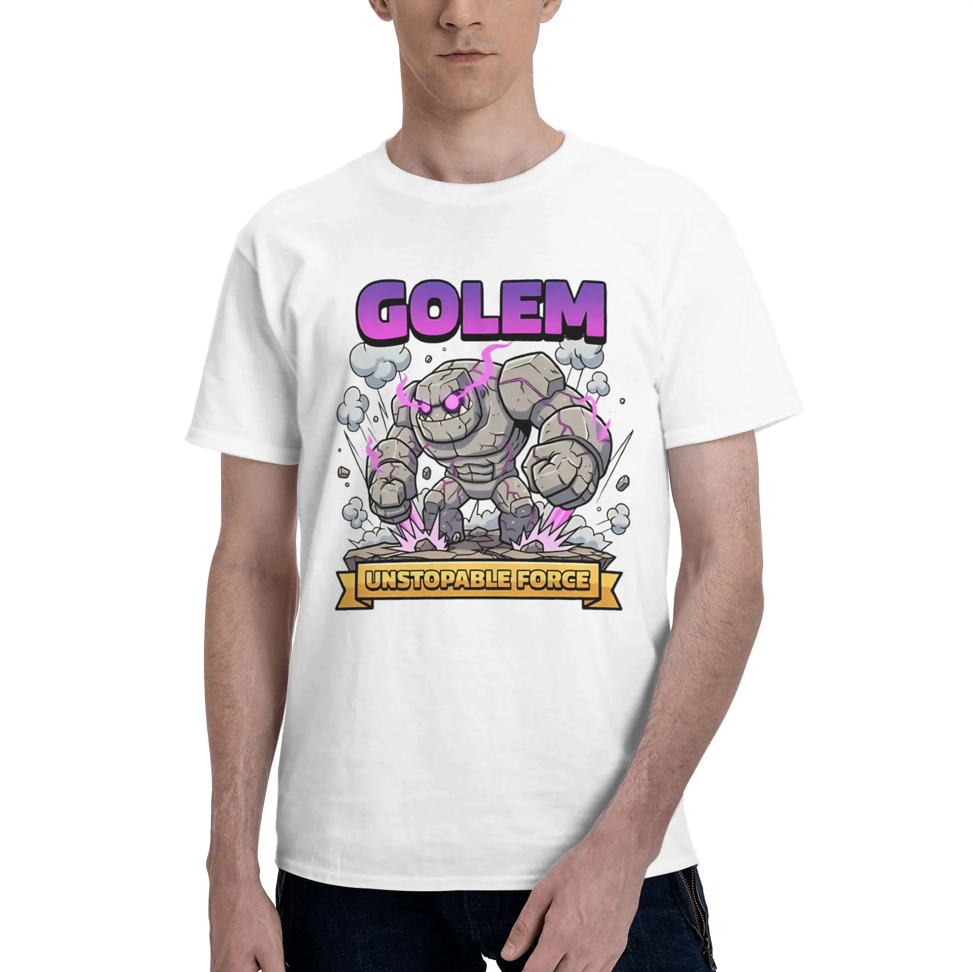 

Golem Men Women's T Shirts Clashes Royaleds Game Hipster Tees Short Sleeve Crew Neck T-Shirts Cotton Original Clothing