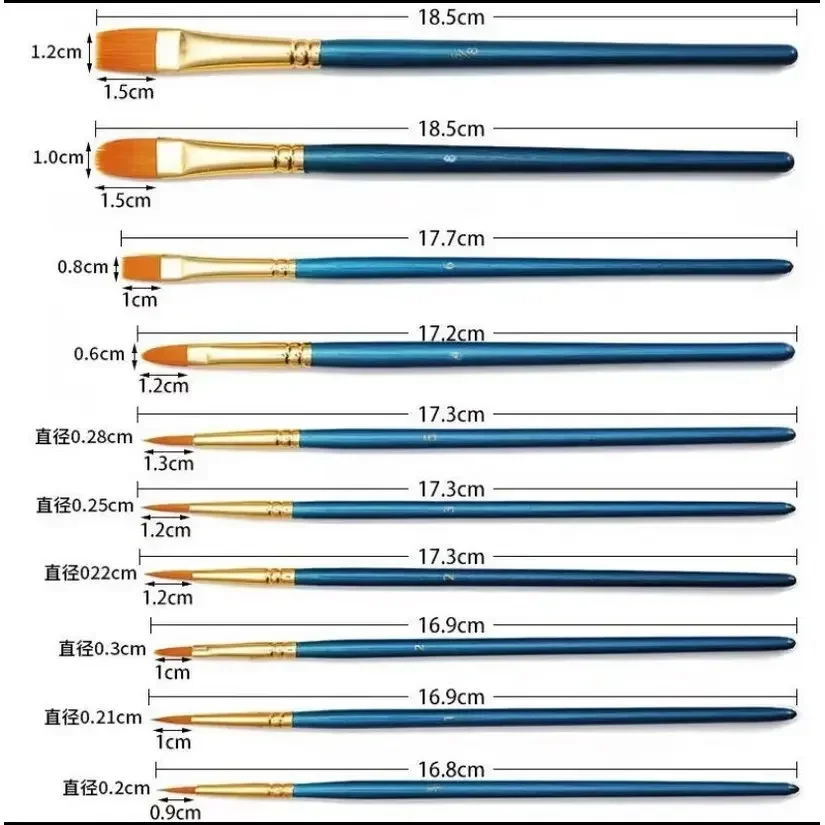 

Burst 10 high-quality nylon brush set of oil brush plastic rod art painting watercolor gouache painting pen