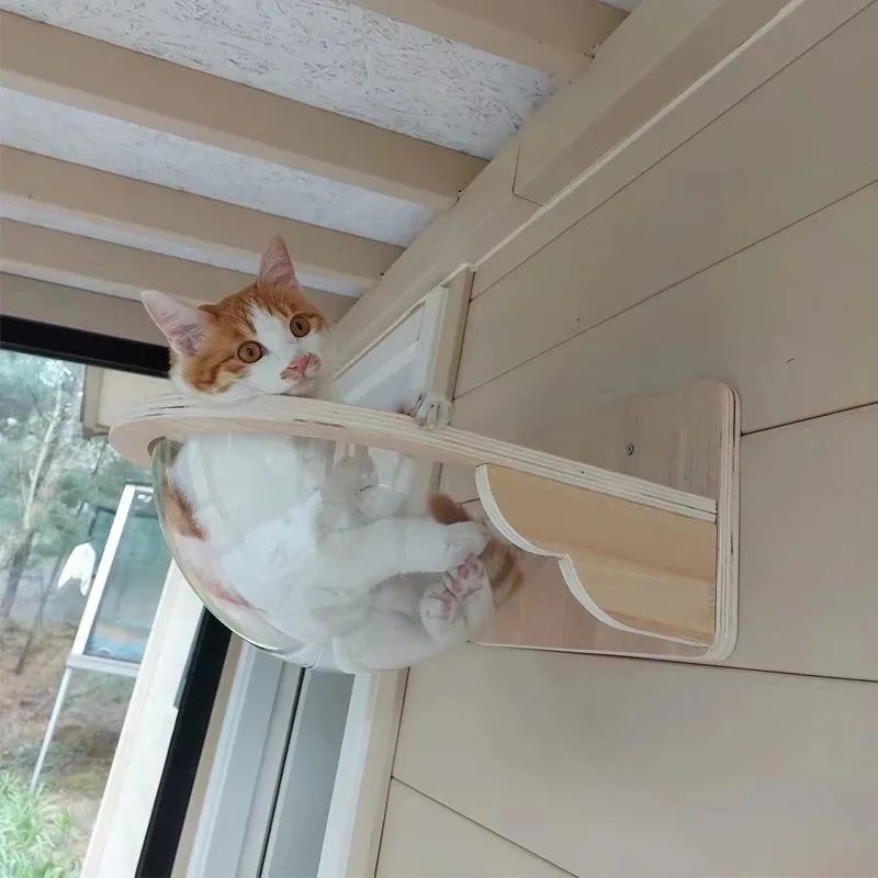 

Solid Wood Cat Bed Hanging Pet Cats Beds Wall-mounted Large Cat Transparent Hammock Furnitures Accessories Catnap Pets Supplies
