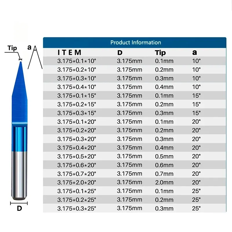 XCAN Milling Cutter 10pcs Flat Bottom Carbide End Mill 10 15 20 30 Degrees Tip 0.1mm 1/8 Shank CNC Engraving Bit