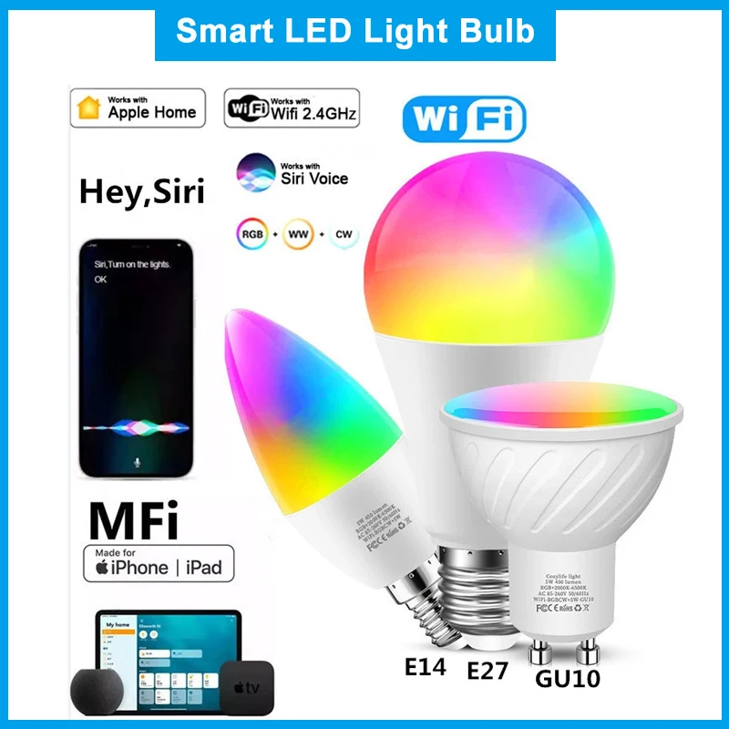 

HomeKit Smart WiFi Лампа RGB 5 Вт 9 Вт с затемнением Изменение цвета Пульт дистанционного управления Лампочка Мобильное удаленное приложение Дистанционное голосовое управление