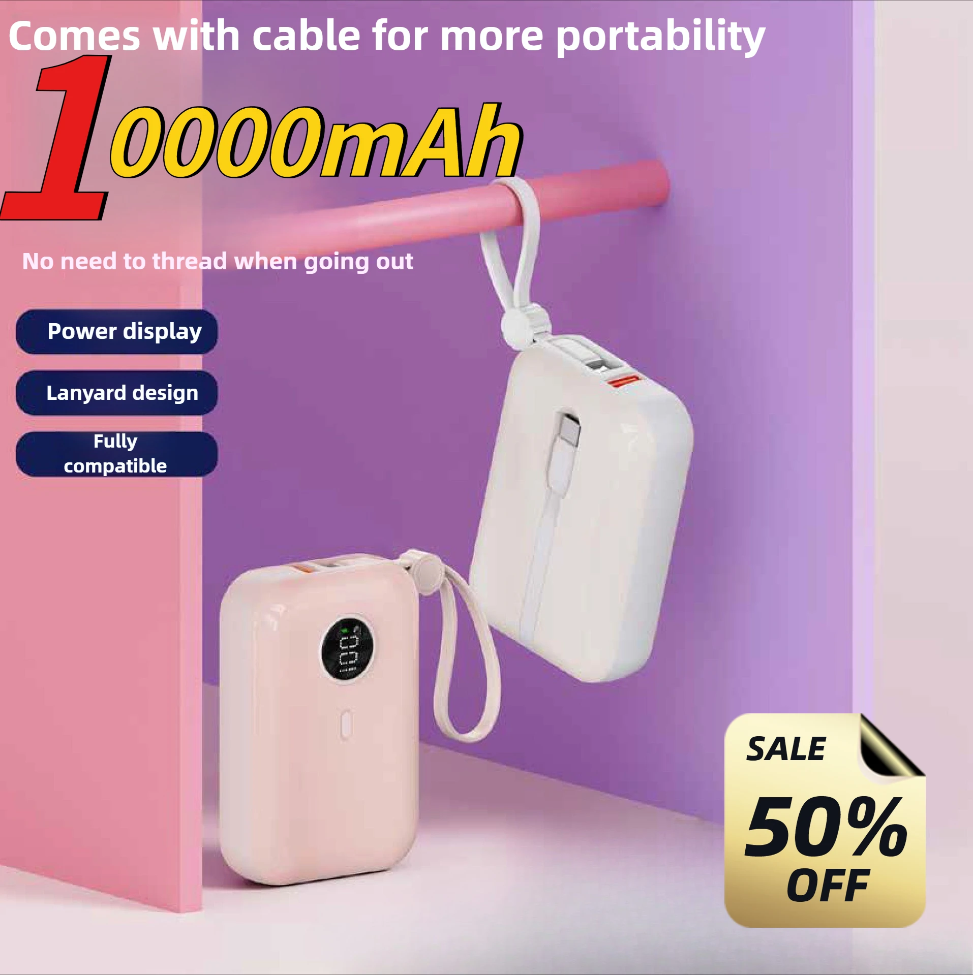 

Mini Self-contained Cable Power Bank 20000mAh 22.5W Super Fast Charging Mobile Power Is Suitable for IPhone Xiaomi