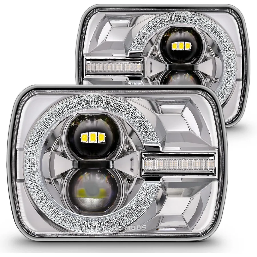 

5x7 7x6 Inch H6054 Chrome LED HALO Headlights H4 Replacement for Jeep Wrangler YJ Cherokee XJ [DOT Approved] Compatible with Ho