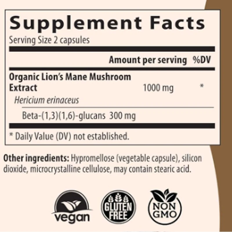 Lion\'s Mane Capsules - Organic Lion\'s Mane Mushroom Extract for Cognitive Function and Immune Support - Vegetarians