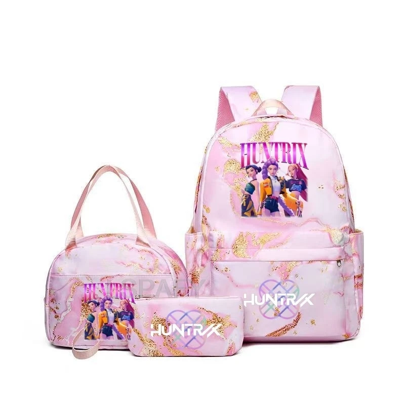 KPop Demon Hunters Rucksäcke, modische Cartoon-Schultasche mit Lunch-Tasche, Umhängetasche, 3-teilige Reise-Freizeit-Mochilas