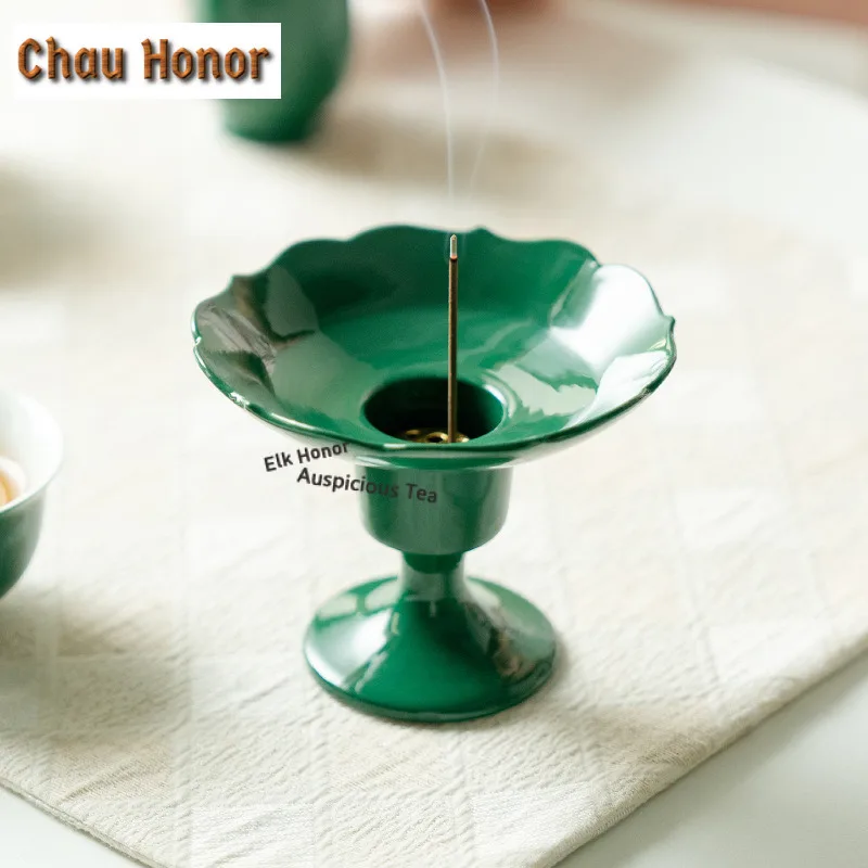 Emerald Green Ceramic Incense Holder Water Fountain Decoration Incense Burners Aromatherapy Censer Teaware Supplies Decoration