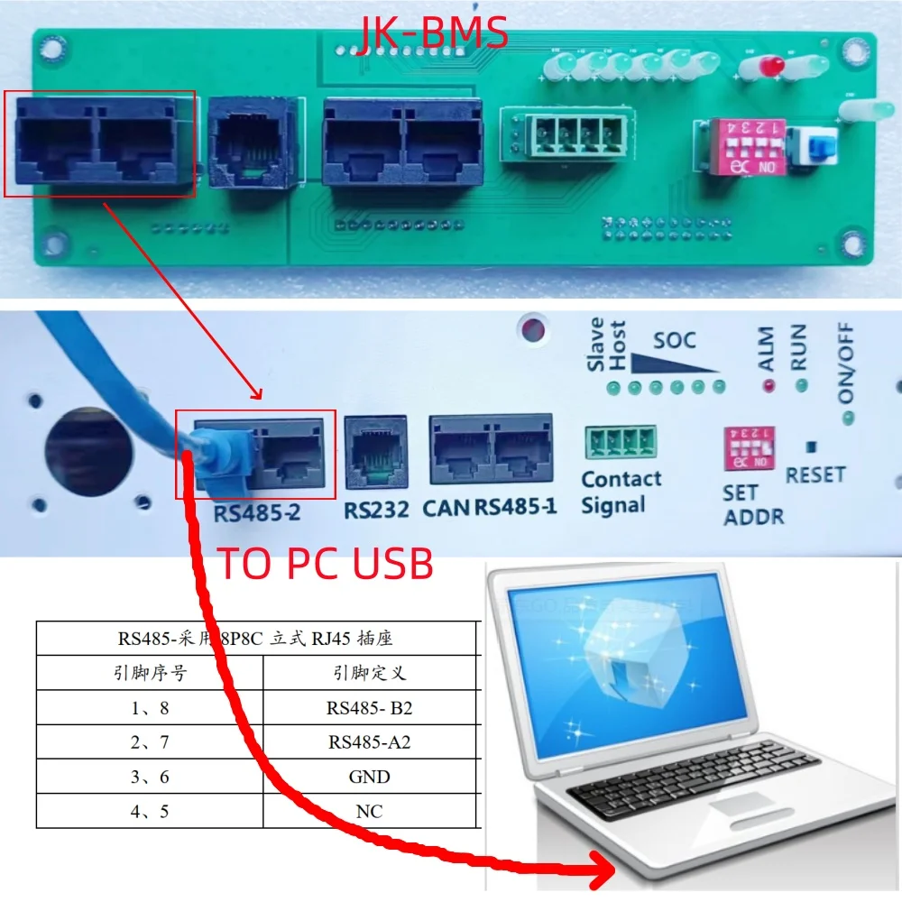 JK-BMS  Seplos BMS RJ45 RS485  XR-6022D/6032D RS232 USB Adapter Connect BMS  And Computer PC Software