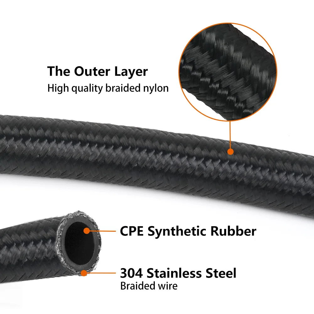 AN10 black/silver 1.4M/1.6M Stainless Steel Brained Oil Hose Line Hose Tube With 0+90 Degree Swivel Hose End Fitting Installe