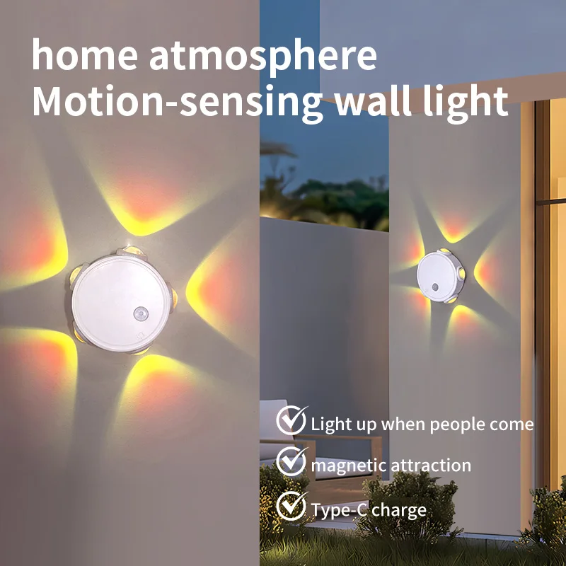 

Беспроводной настенный светильник с датчиком движения для спальни, без сверления, магнитный ночник для прикроватной тумбочки и входной двери