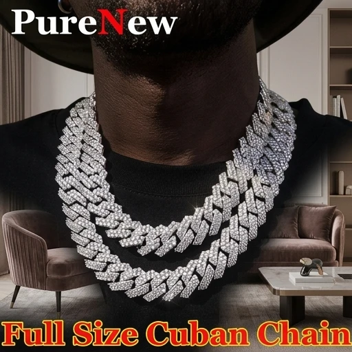

6-15mm Unisex Full Moissanite Cuban Bracelet 925 Silver Plated 18K Gold Hip Hop Jewelry Men's Chain
