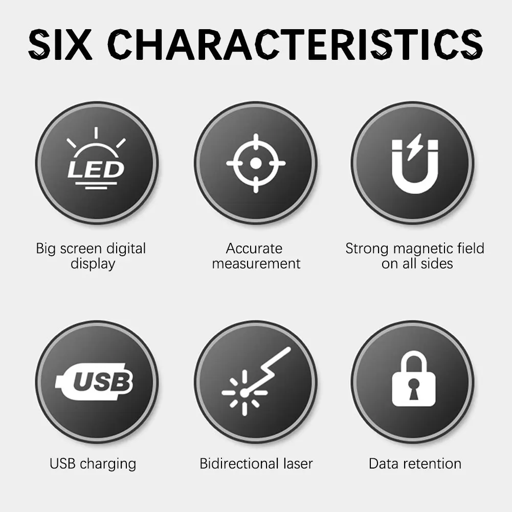 مكتشف الزوايا الرقمي الإلكتروني، مقياس زاوية رقمي مغناطيسي بأربعة جوانب، مسطرة مستوى الميل منقلة قابلة لإعادة الشحن عبر USB #6