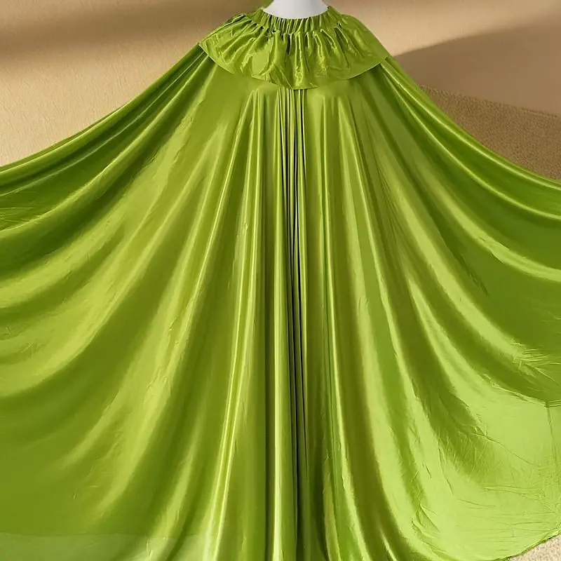 Glossy Green Women Satin Long Dress Loose Maxi Dress One-piece Elegant Dresses Sleeping Wear