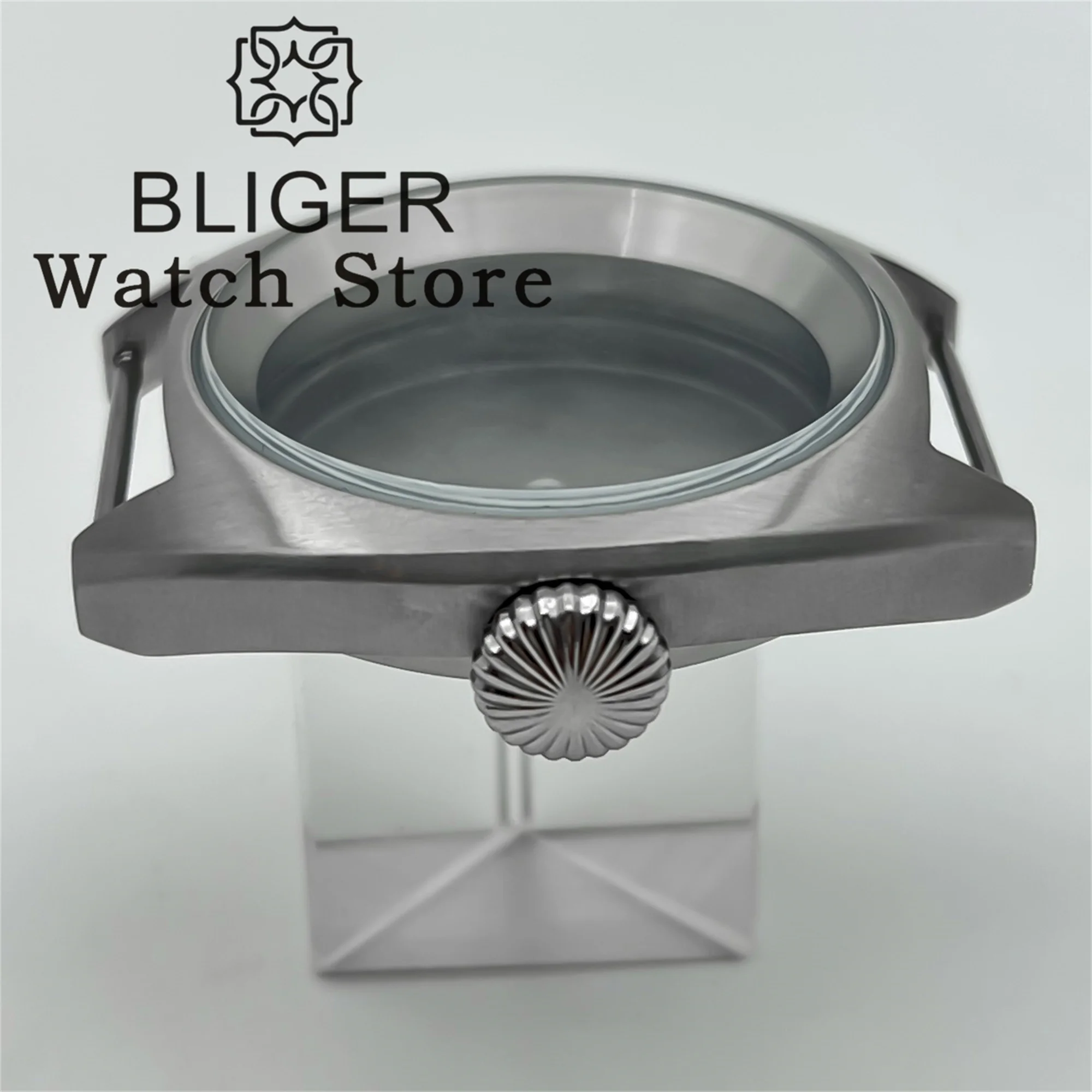 BLIGER シルバーブラシ NH35 ケース 36 ミリメートル/39 ミリメートルドーム型 AR サファイアガラスビッグクラウン時計ケースフィット NH34 NH35 36 38 ETA2824 PT5000 ムーブメント