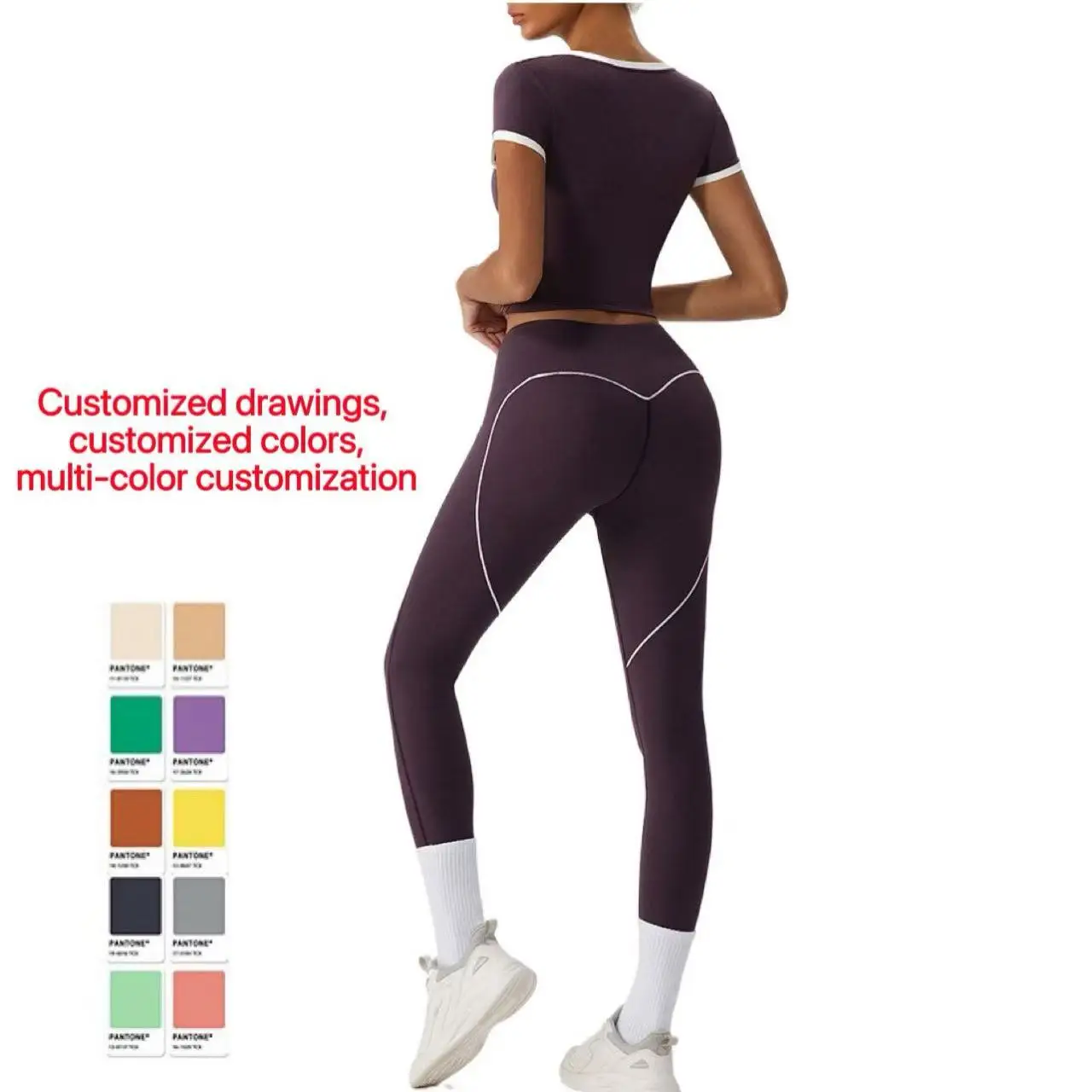 

2025 New High End Women's Color Blocked Round Neck Yoga Short Sleeve T Shirt Quick drying for Fitness Fashionable FemaleClothing