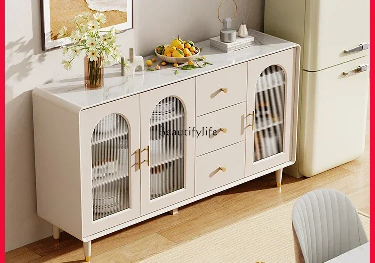 

XX39Cream wind light luxury dining side cabinet rock slab modern simple storage side cabinet against the wall