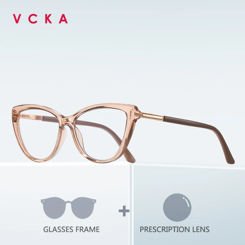

VCKA Cat-Eye Anti-Blue Light Outdoor Glasses Frames Customized Myopia Eyeglass With Prescription Discoloration Slimming Eyewear