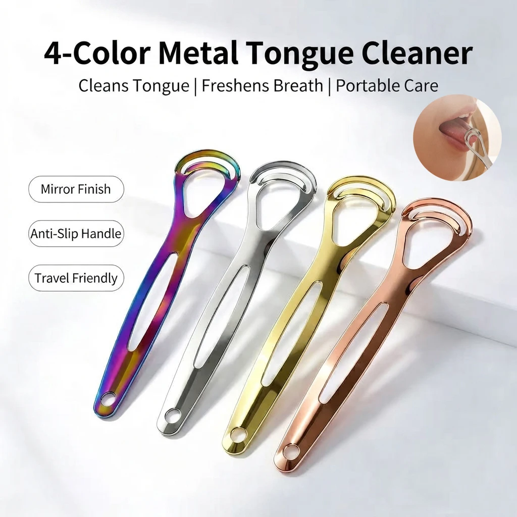 1/2/4PCS Stainless Steel Tongue Scraper, Reusable Oral Care Tongue Cleaner for Fresh Breath and Daily Mouth Hygiene