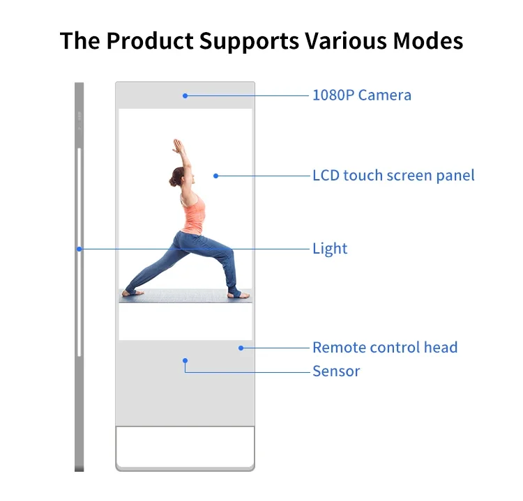 ฤดูร้อนยอดนิยม Magic Mirror 32 43 55 นิ้วออกกําลังกายอัจฉริยะสมาร์ท Interactive Mirror Fitness