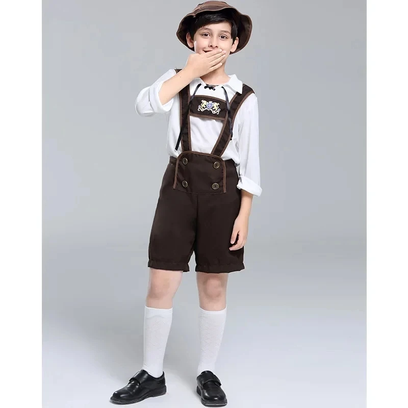 Kids Lederhosen Bavarian Dirndl Dress Children's Girl Oktoberfest Costumes Boys Oktoberfest Cosplay Costume Performance Uniform