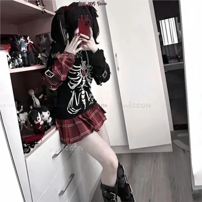 25COSNeedy فتاة جرعة زائدة أسود كانجيل أمي تأثيري حلي شعر مستعار لعبة غاسل تنورة جيراي كي Y2k Doujin الأصلي الشرير نمط Outfi