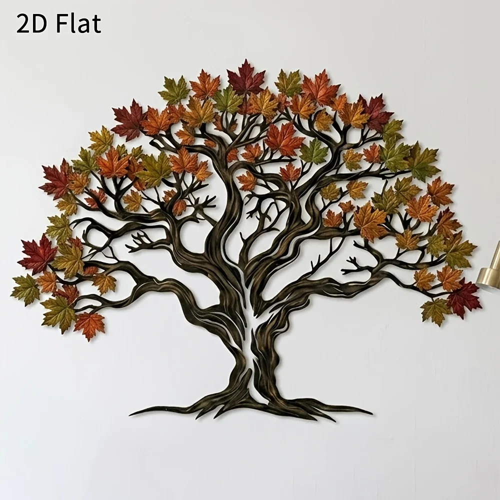 CIFbuy 2D Metal Wall Art Autumn Maple Tree Family Tree Rustic Home Decor Waterproof for Living Room Bedroom Porch Gift