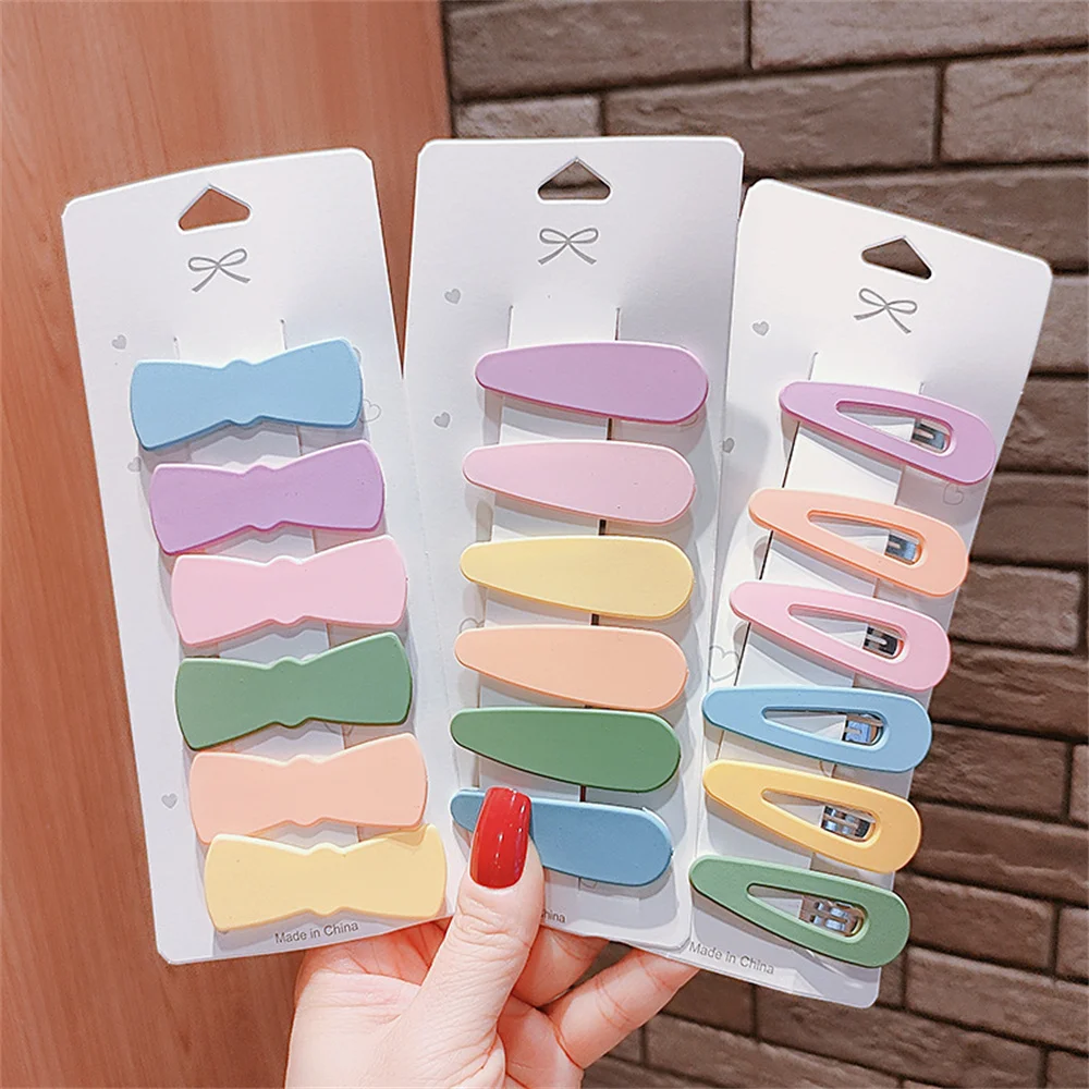 6Pcs/Set Hairgrip Candy Color Matte Hair Clip Rabbit Ears Oval Triangle Hairpins Women Girls Hair Accessories Geometric Barrette