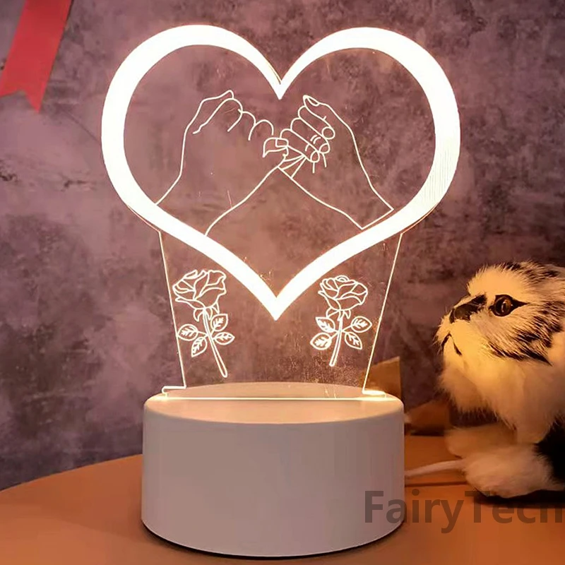 Cute 3D Night Lamp Desktop Night Light Boys and Girls Holiday Valentine\'s Day Gift Wedding Decorative Bedroom Bedside Table Lamp