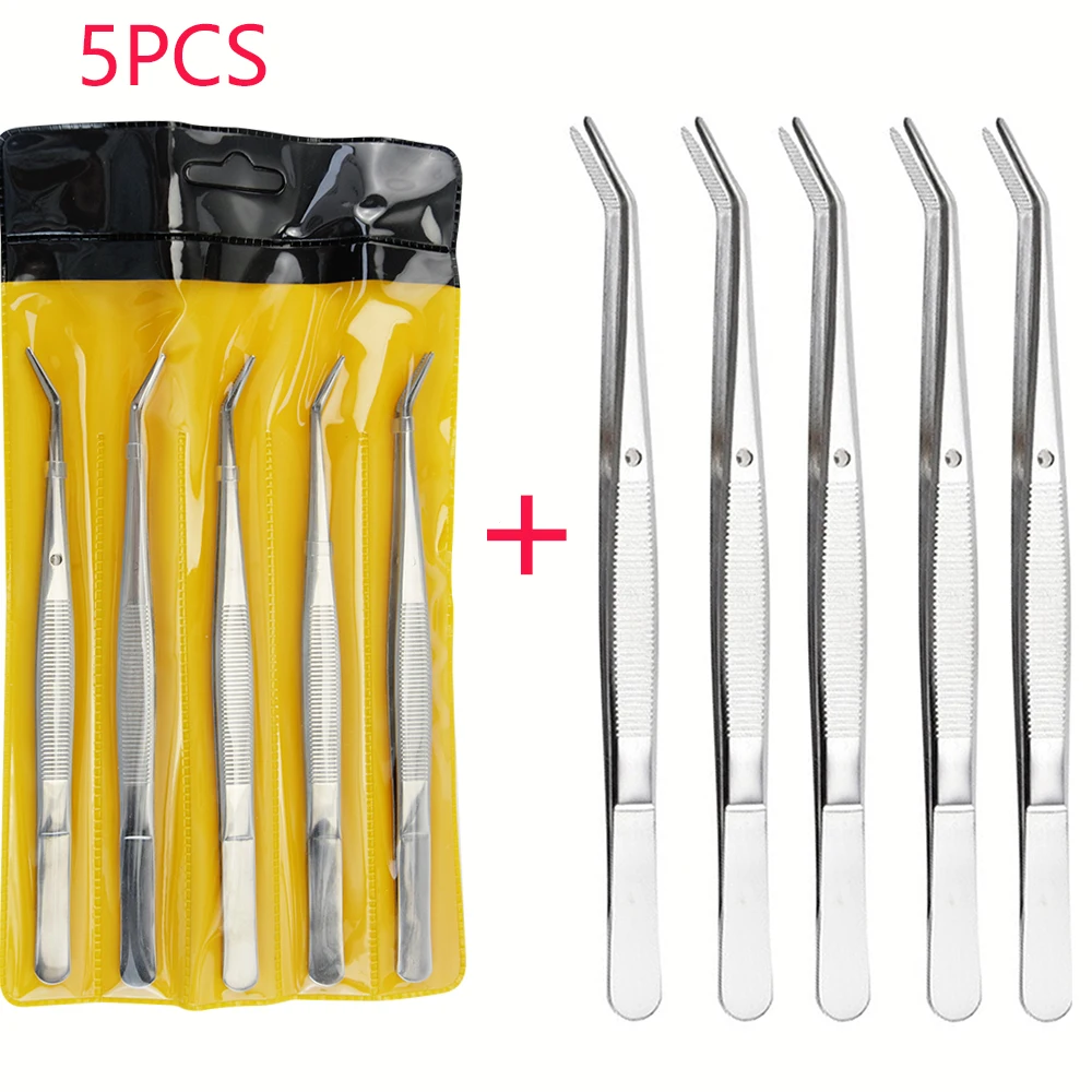 5 Stück Präzisionspinzetten aus Edelstahl mit gebogener, gezahnter Spitze, Mehrzweckpinzetten für Gesichts- und Bastelarbeiten – Nähmaschinen und DIY-Projekte – Detail 1