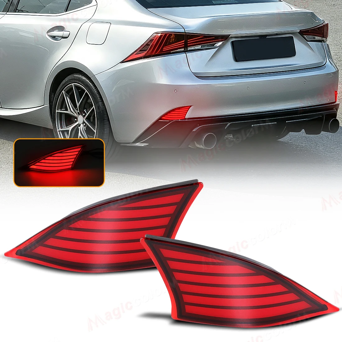 For Lexus IS250 IS350 IS300 IS200T 2014-2020 LED Car Rear Bumper Reflector Lights Dynamic Turn Signal Driving Brake Lamps 12V