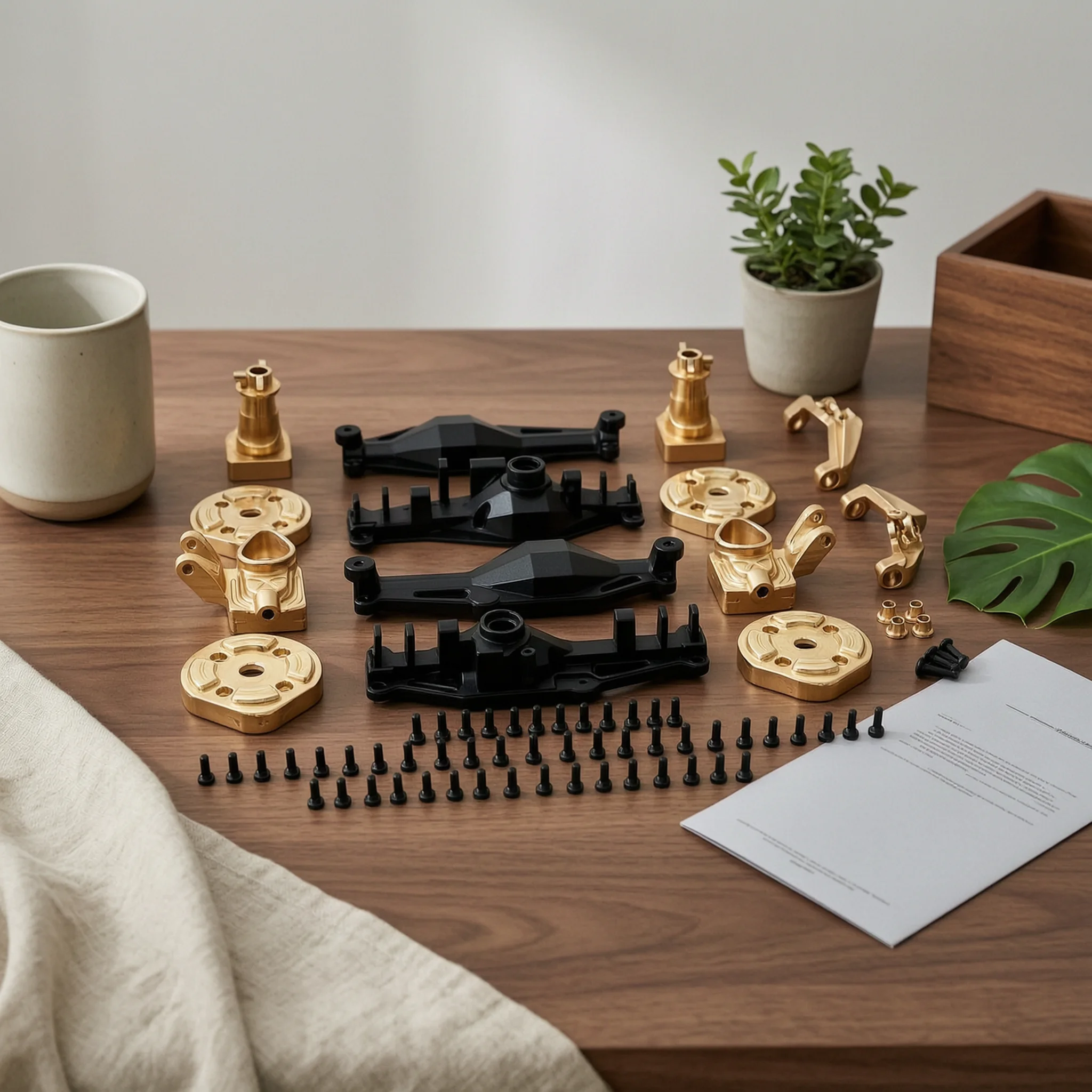 Axle Housing Kit Low Center of Mass Distribution RC Car Parts with Brass Counterweights Diff Cover Metal Axle Mount Sandblasted