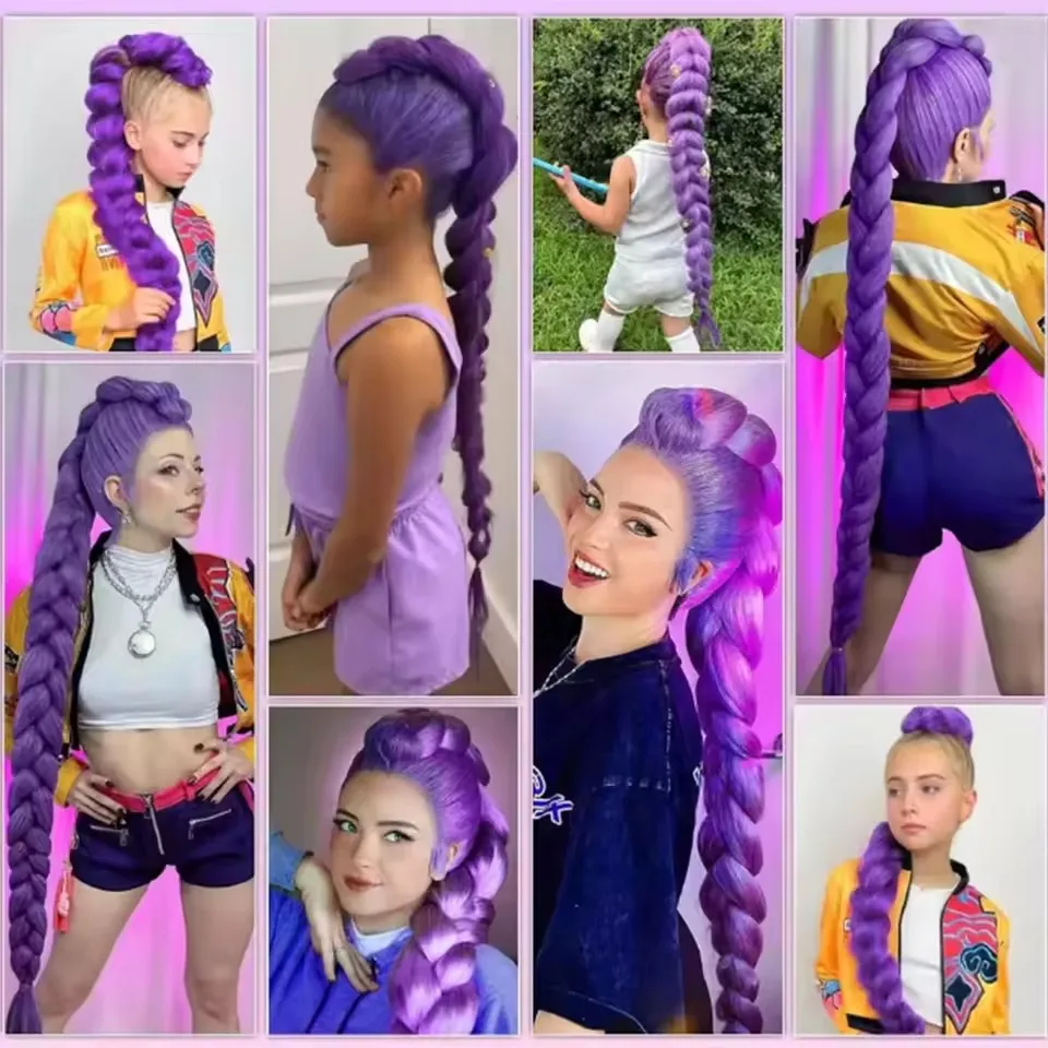 Ru Mi Synthetic Braids Purple Hair Ponytail Costume Hairstyle 24 Inch Long Ponytail with Clips for Kids Girls Halloween Christma image 6