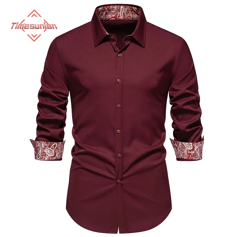 

Lapel Cashew Flower Shirt Men 2024 Spring New Slim Fit Long Sleeve Mens Dress Shirts Party Casual Male Social Shirt