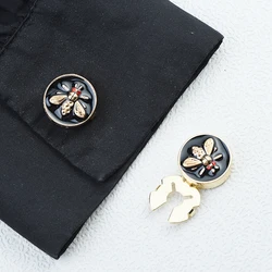ICEYY 2PCS  Crystal Bee Button Covers Set Black Enamel Round Cufflinks Button Apparel Decorative for Shirts Tuxedos & Dresses