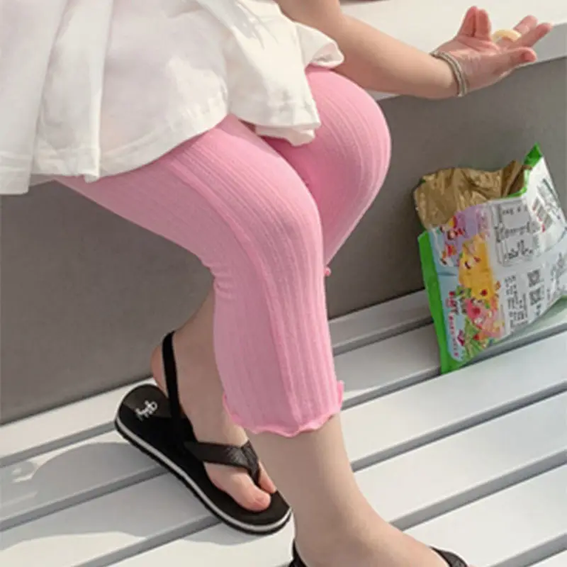 New Children's Leggings Japanese and Korean Baby Summer Slim Fit Hollow Jacquard Breathable Women's Casual Outwear Pants