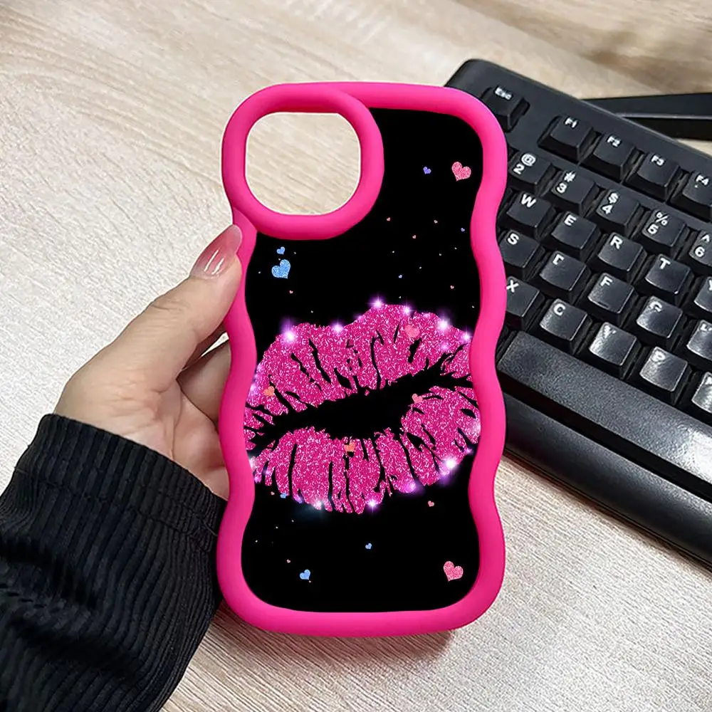 

Чехол для телефона Kiss Lips с волнистым краем из ТПУ для iPhone 17 16 15 14 13 12 11 Air Pro Max Plus, красочный