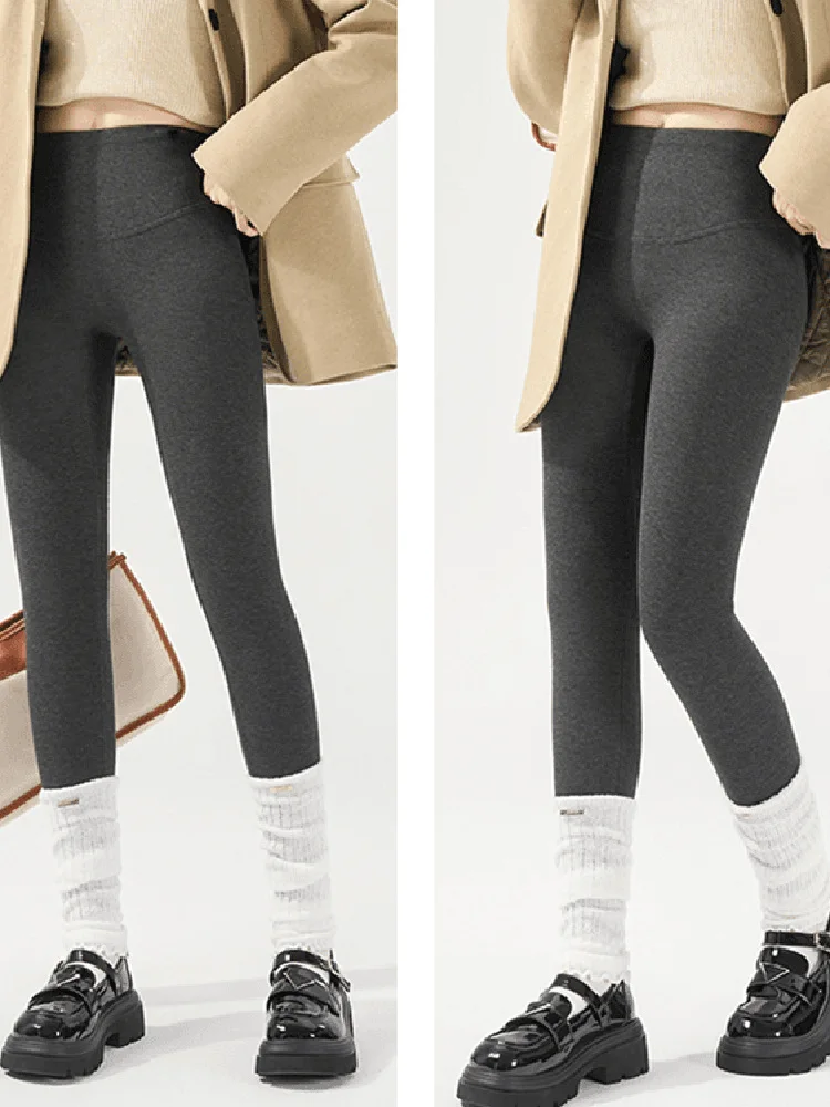 Moda outono inverno fce forrado emagrecimento calças de yoga cintura alta calças compridas cena casual calças de camada base feminina