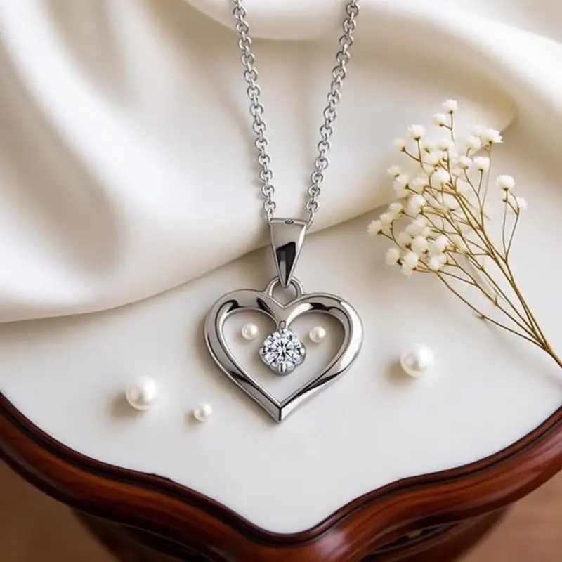 

Romantic 925 Sterling Silver Hollow Love Heart Crystal Zircon Pendant Necklaces for Women Girls Engagement Party Jewelry Gifts