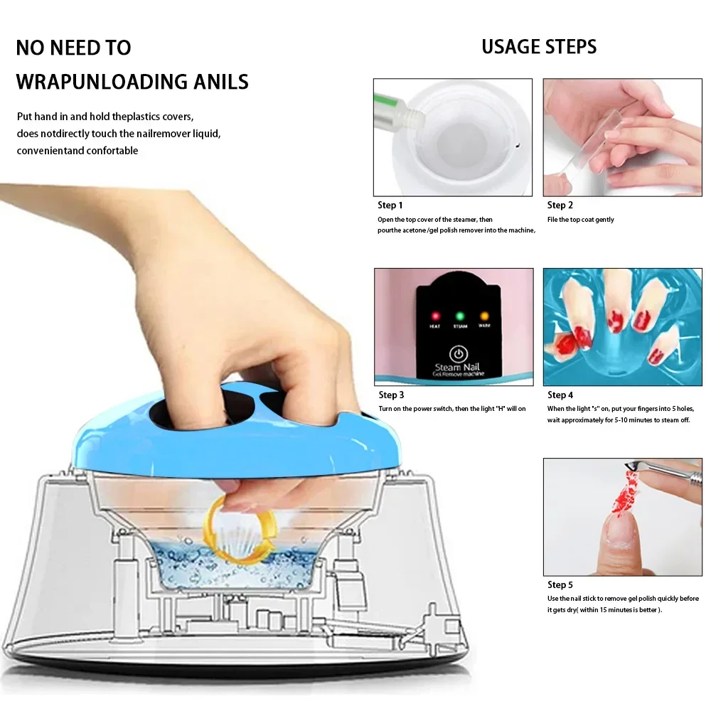 Kit de Verhéritage à Ongles à Vapeur, 36W, pour Enlever le Gel, le Polissage, Filles de Trempage Électrique, Outil d'Amélioration des Ongles pour Salons de Manucure à Domicile