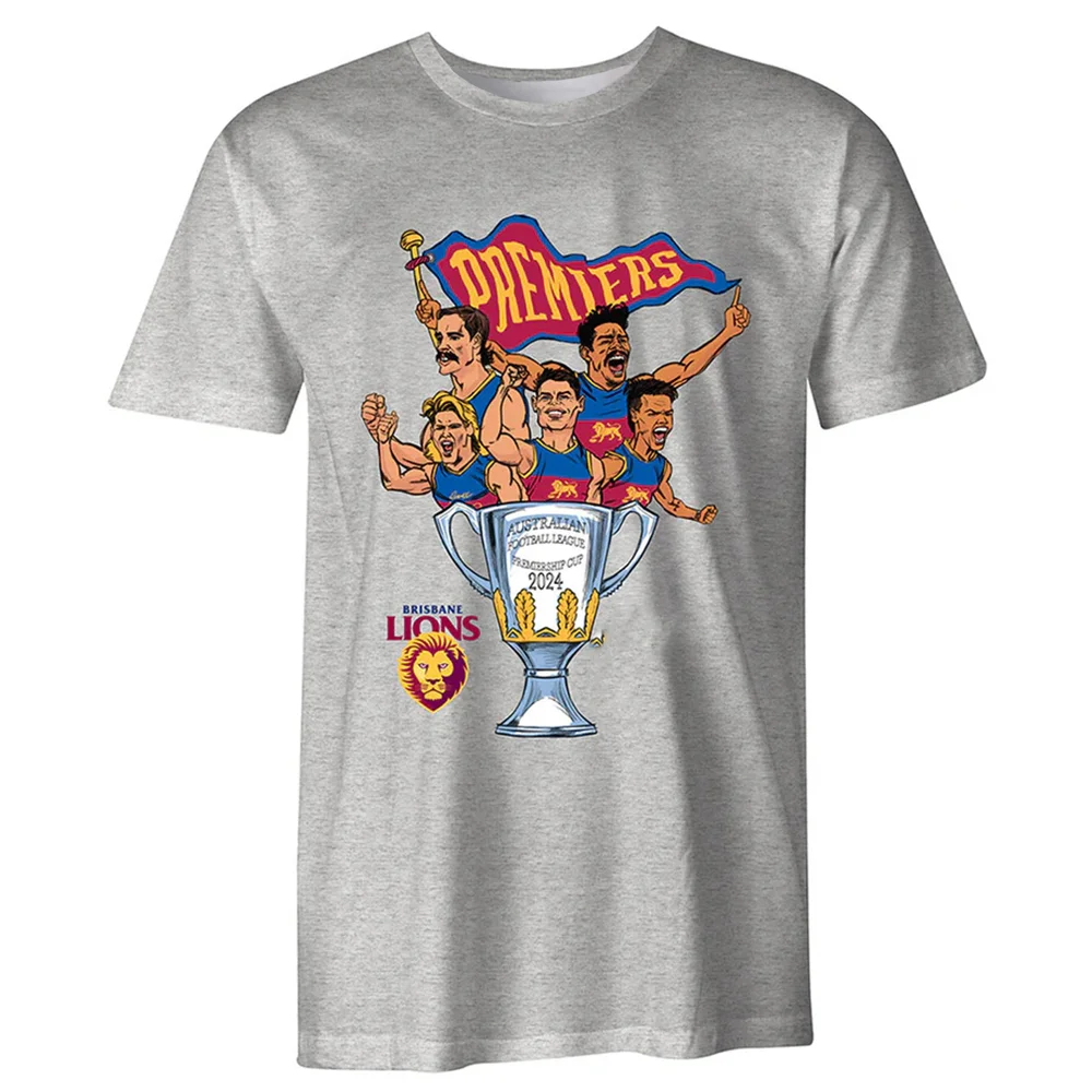 

2025 Summer Brisbane Lions 2024 Champ Breathable Training Tee! Ash Grey × ‘PREMIERS’ Trophy Flags× for Unisex Fan Triumph Flair