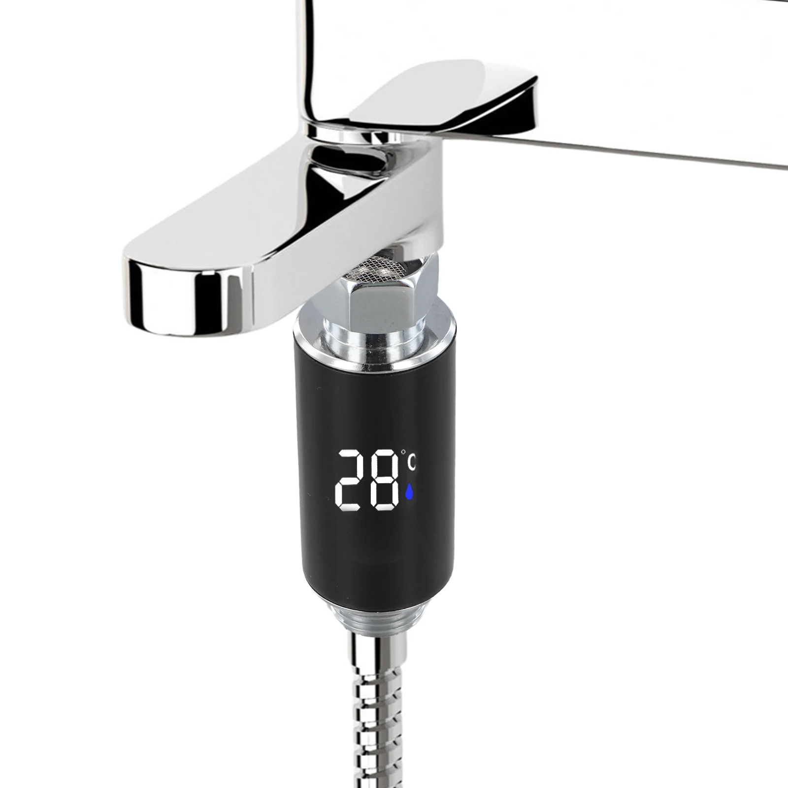 Self-Powered Digital Faucet Thermometer with LED Indicator for Instant Water Temperature Readout in Showers and Kitchen Sinks