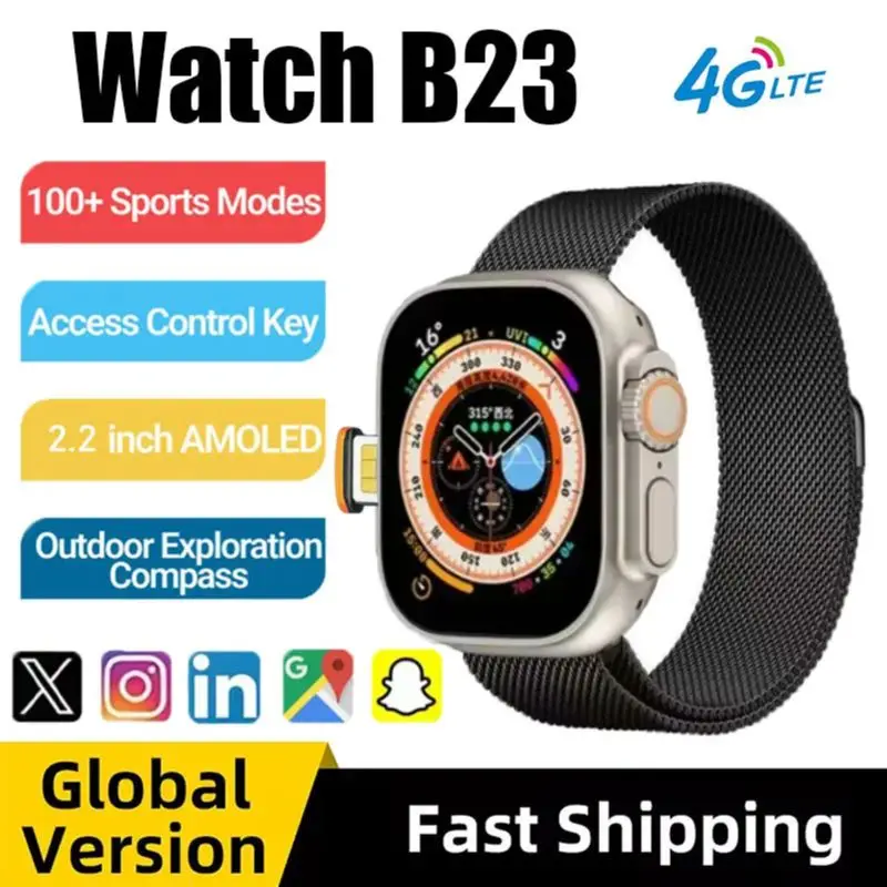 B23 5G tarjeta SIM de red 21 pulgadas Amoled GPS WIFI llamada Global reloj inteligente hombres Ultra s10 Android 90 Smartwatch tiene pantalla brillante