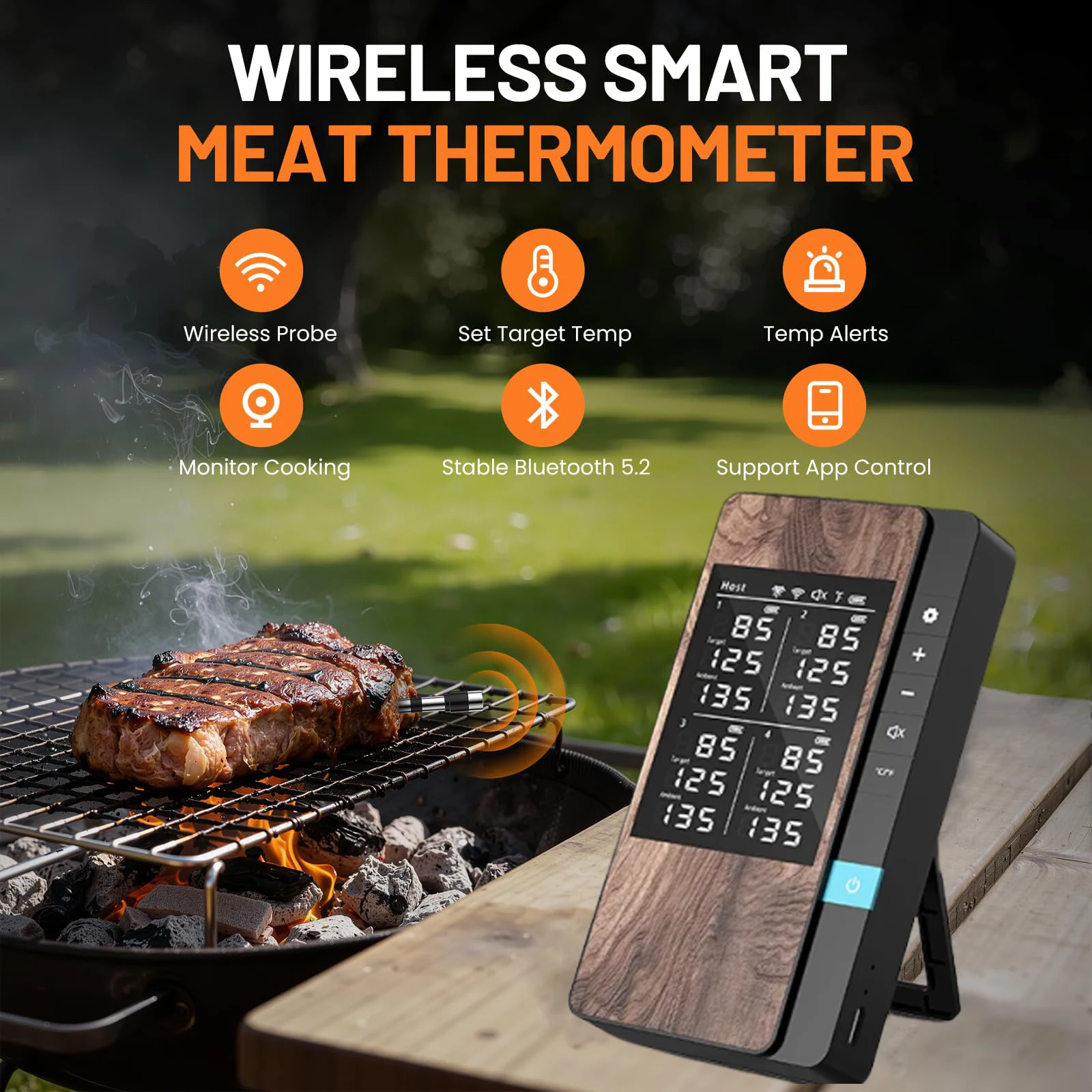 

Smart Bluetooth Meat Thermometer Wireless Probe Thermometer Digital with LCD Screen & Mobile APP for BBQ Oven Rotisserie